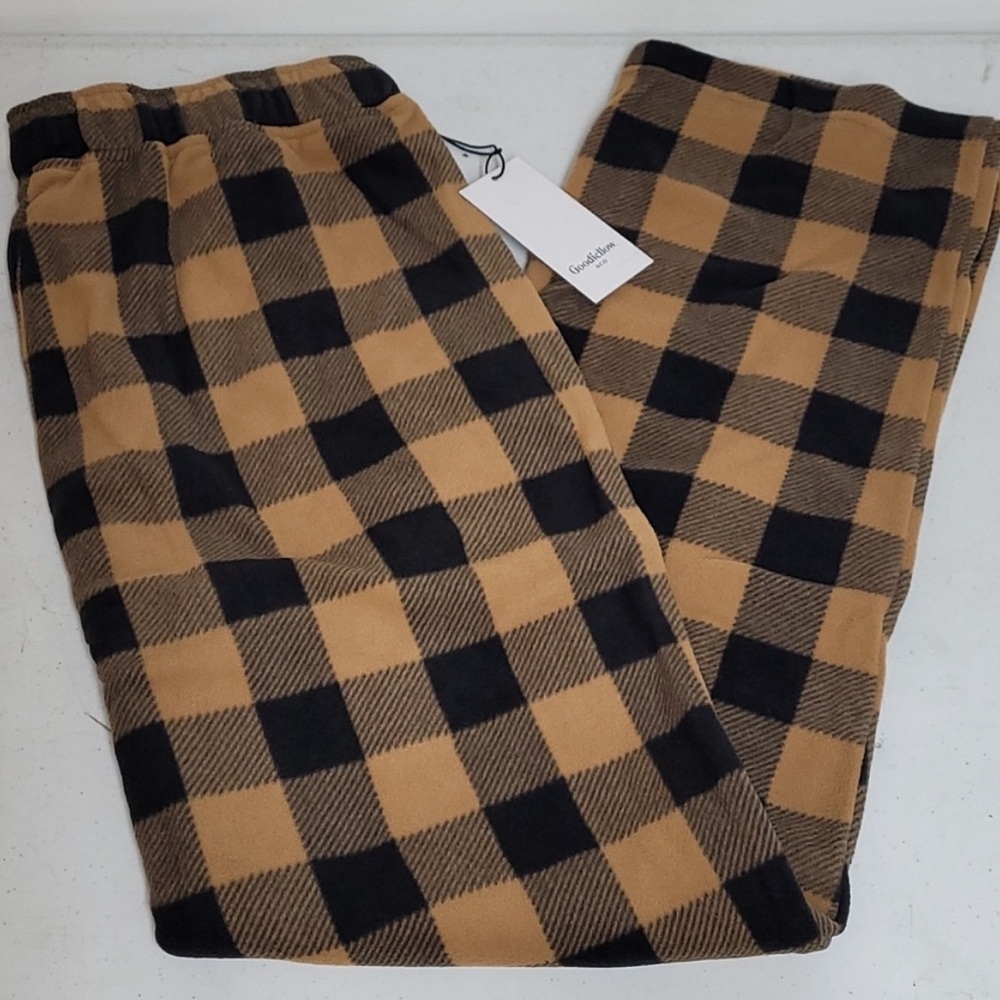 New! Men's Goodfellow Microfleece Pajama Pants Beige/Black Plaid